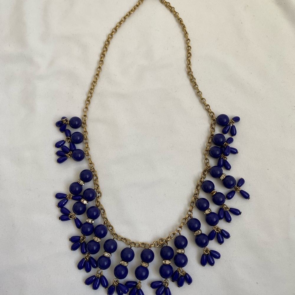 J Crew Blue Beaded Adjustable Statement Necklace - image 2